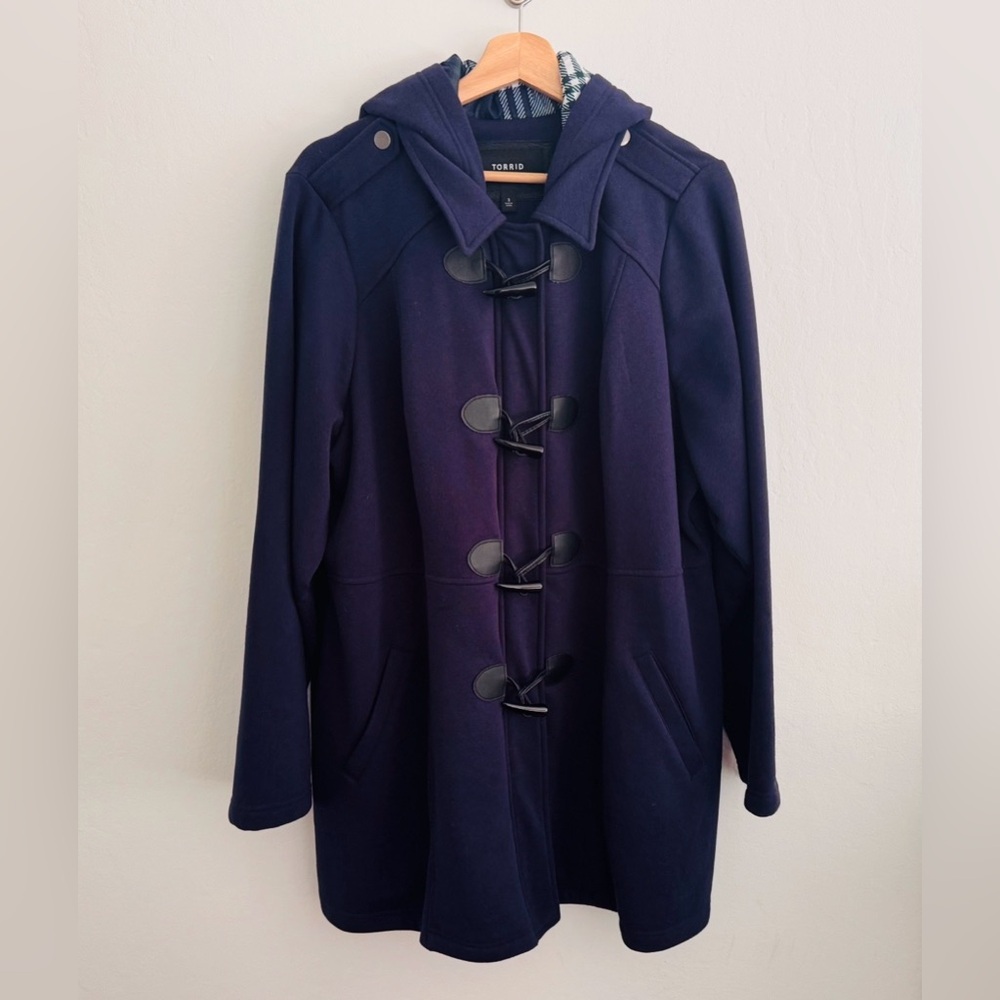 Women's Navy Toggle Pea Coat with Hood - Picture 2 of 7